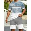 Fashion Men's Casual Suit 3D Casual Color Printing Summer T-shirt Shorts Simple