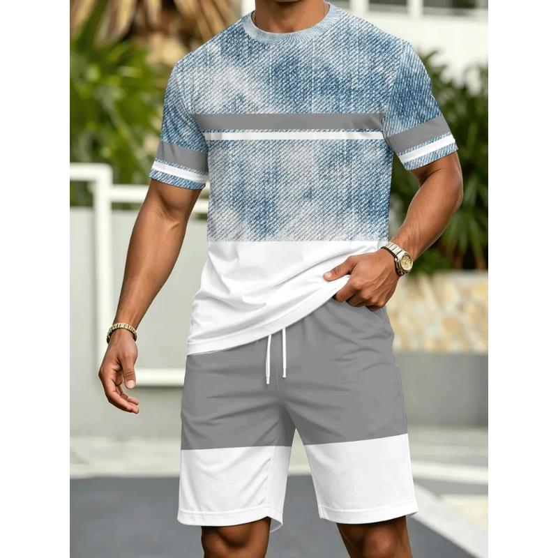 Fashion Men's Casual Suit 3D Casual Color Printing Summer T-shirt Shorts Simple