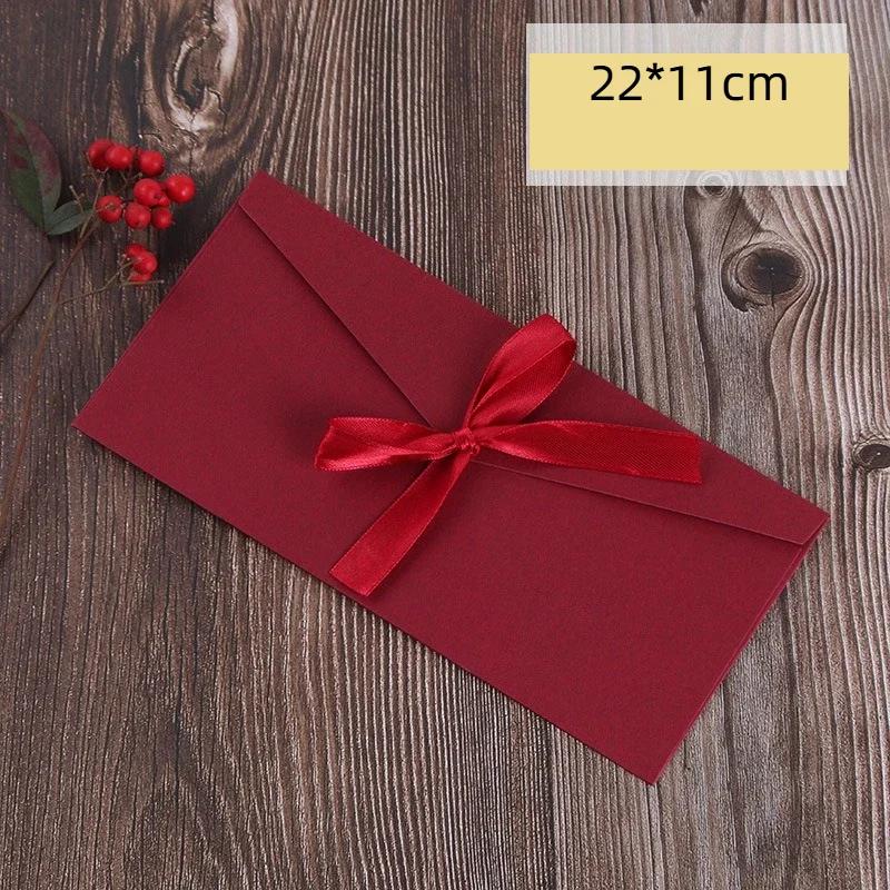 15/30 Pack Kraft Paper Envelopes with Ribbons, Invitation Envelopes for Festival and Party - Red