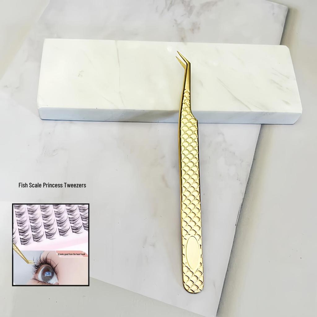 Gold-Plated Precision Eyelash Grafting Tweezers Set