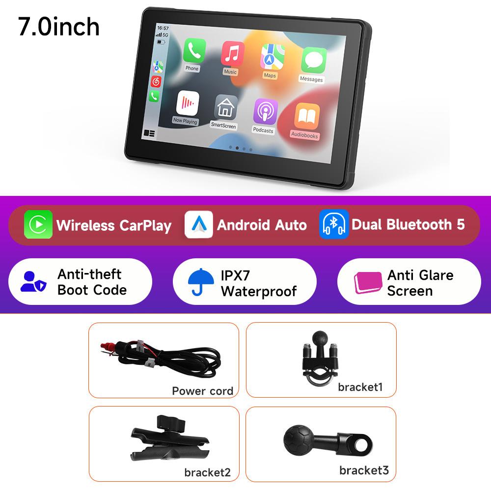 JIUYIN 7inch Motorcycle CarPlay Navigation Wireless CarPlay Android Auto Airplay Display Screen Portable Motorcycle Monitor