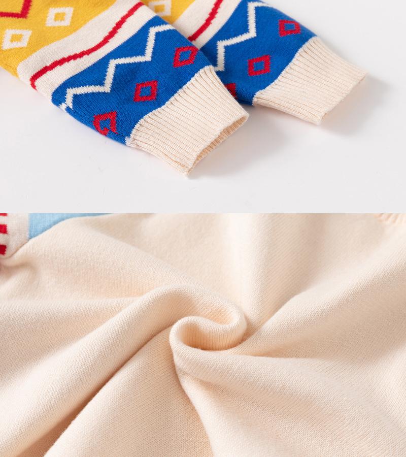 Kid Spring Fall Jacket Knitted Cardigan Sweater Multicolour Rhombus Children Clothes Baby Knitwear Double-layer Cotton Outerwear