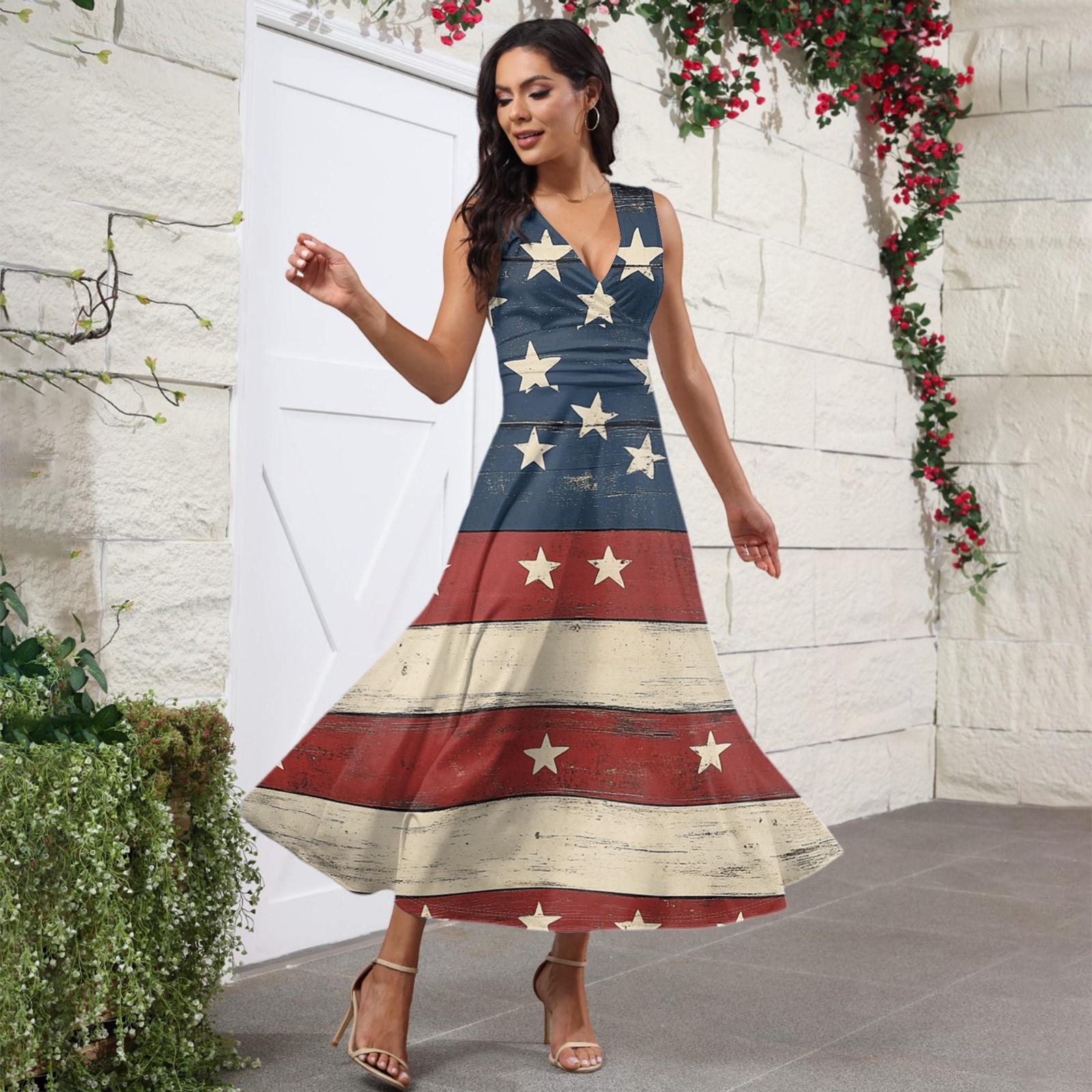 

Женское повседневное и модное платье без рукавов с принтом «День независимости» XL арбуз красный