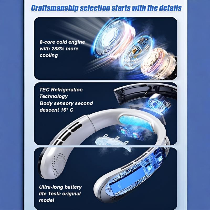 Hanging Neck Portable Bladeless Fan Wind Power Digital Display Usb Charging Cooling Fan Outdoor Sports Hanging Fan Cooler