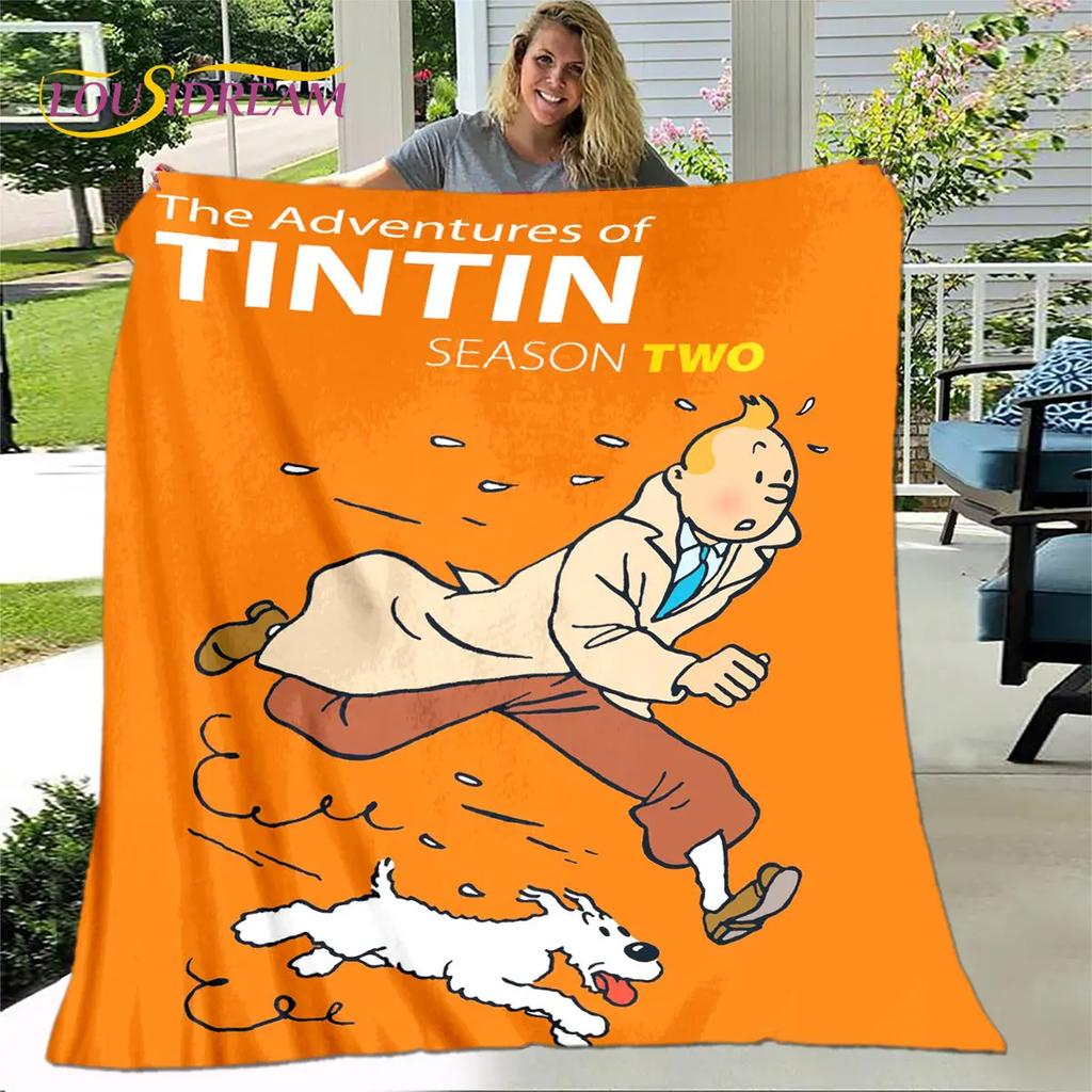 Avventure di Tintin Cartone Animato Morbida Coperta di Peluche, Coperta in Flanella Coperta da Divano per Soggiorno Camera da Letto Letto Divano Coperta da Picnic bambini