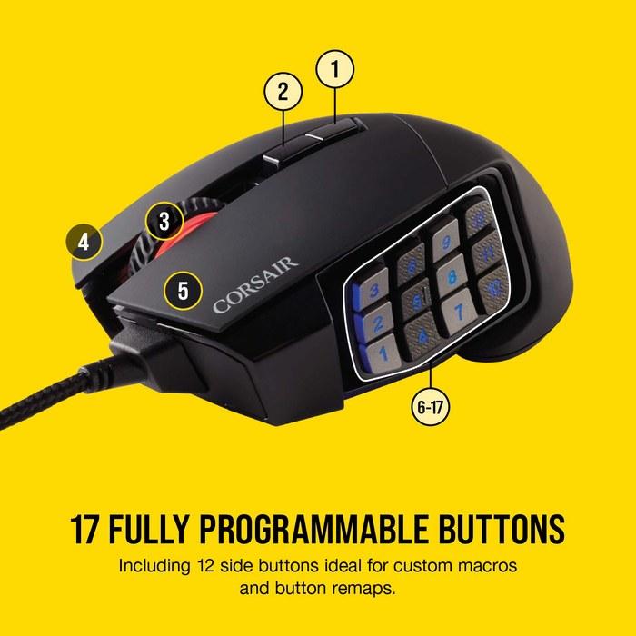 Corsair Scimitar RGB Elite Kabelgebundene MOBA/MMO Gaming-Maus 18.000 DPI 17 Programmierbare Tasten iCUE Kompatibel PC Mac PS5 PS4 Xbox Schwarz