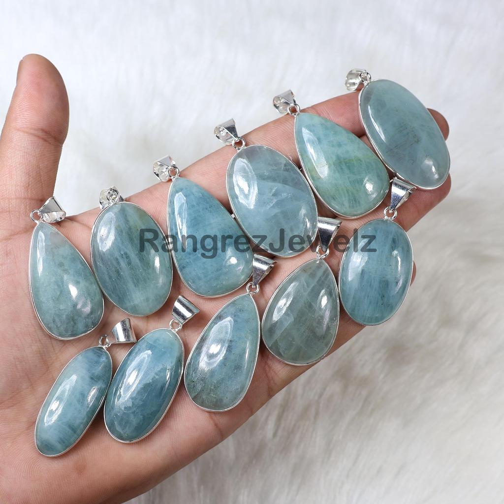 Blue Aquamarine Pendant Sterling Silver Pendant Crystal Aquamarine Jewelry Bezel Pendant Blue Aquamarine Gemstone Pendant Necklace Jewelry