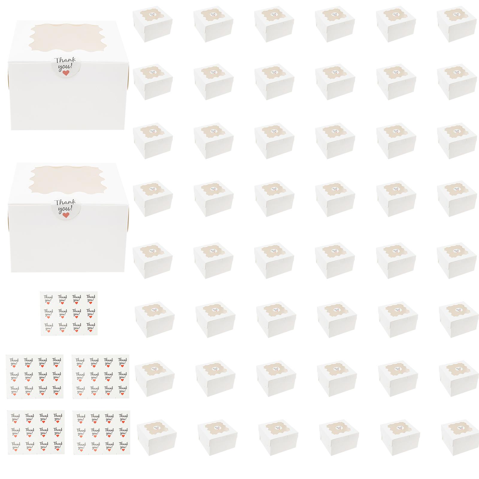 

50Pcs Small Cake Boxes Dessert Cakes Food Containers Baking Packaging Burger Snack Boxes with Clear Window for Party Supplies