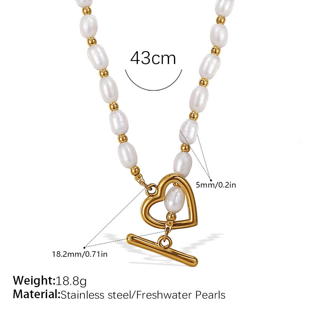 Stainless Steel Freshwater Pearl OT Buckle Necklace Bracelet Set Simple Gold Plated Necklace Bracelet