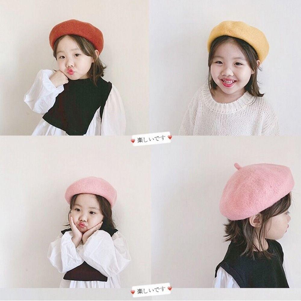 Color Flattish Cap Kids Caps Warm Hat Girl Beret Baby Wool Hat Children's Beret Children's Caps