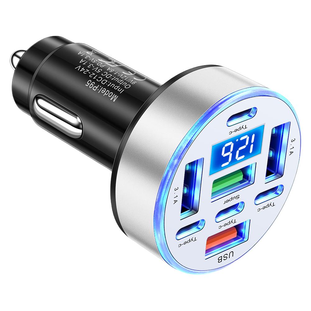 40W 8 Ports Car Charger Fast Charging Charger with Voltage Display Cigarette Lighter Plug Adapter Lightweight for Phone Tablet
