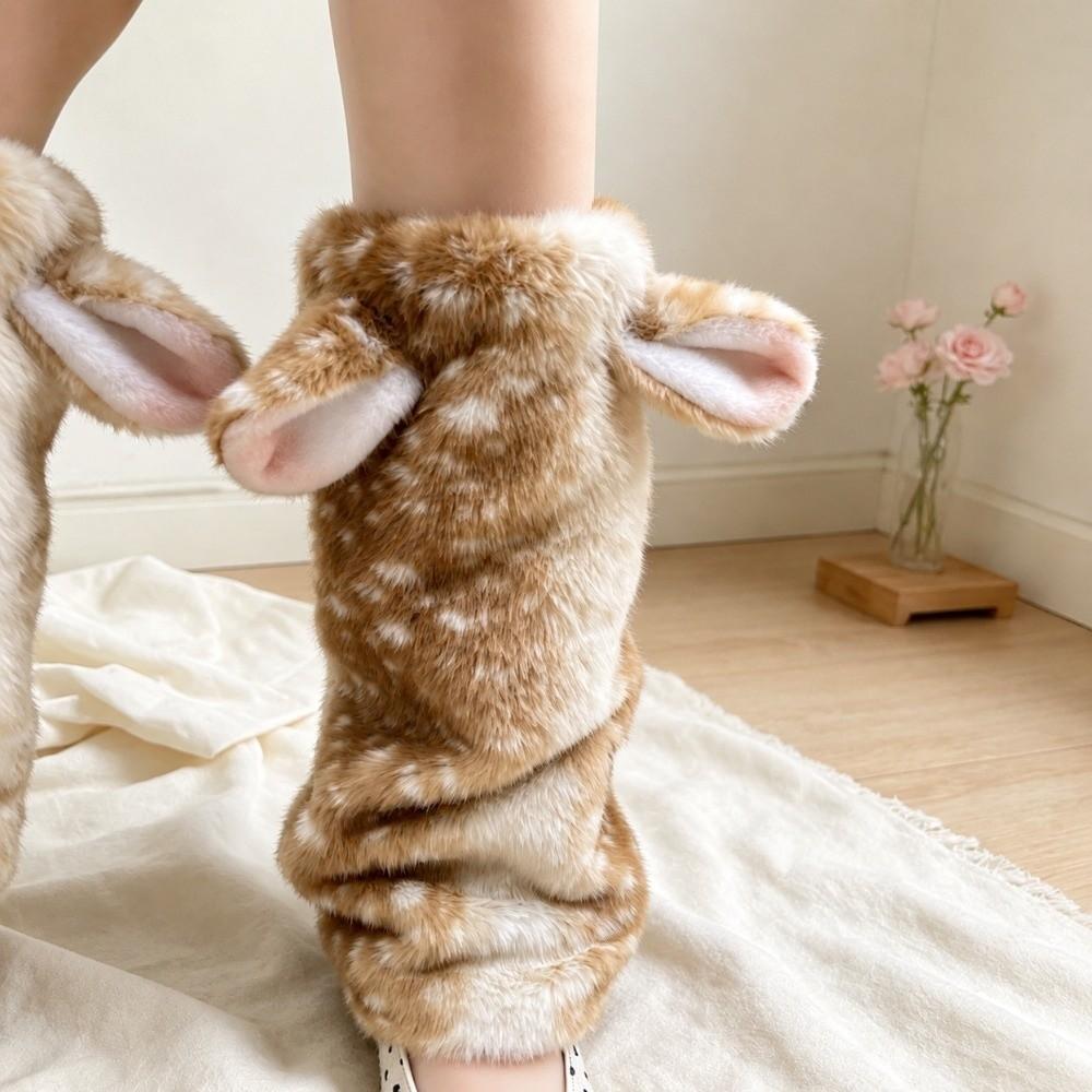 High Tube Plush Boot Covers Thickened Fawn Print Socks Cute Deer Ear Leg Warmers For Women
