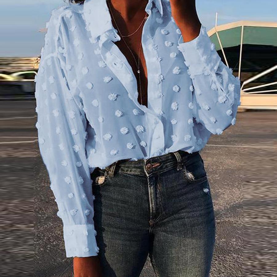 Women's Wish New Round Dot Long Sleeve Button-Down Shirt Top