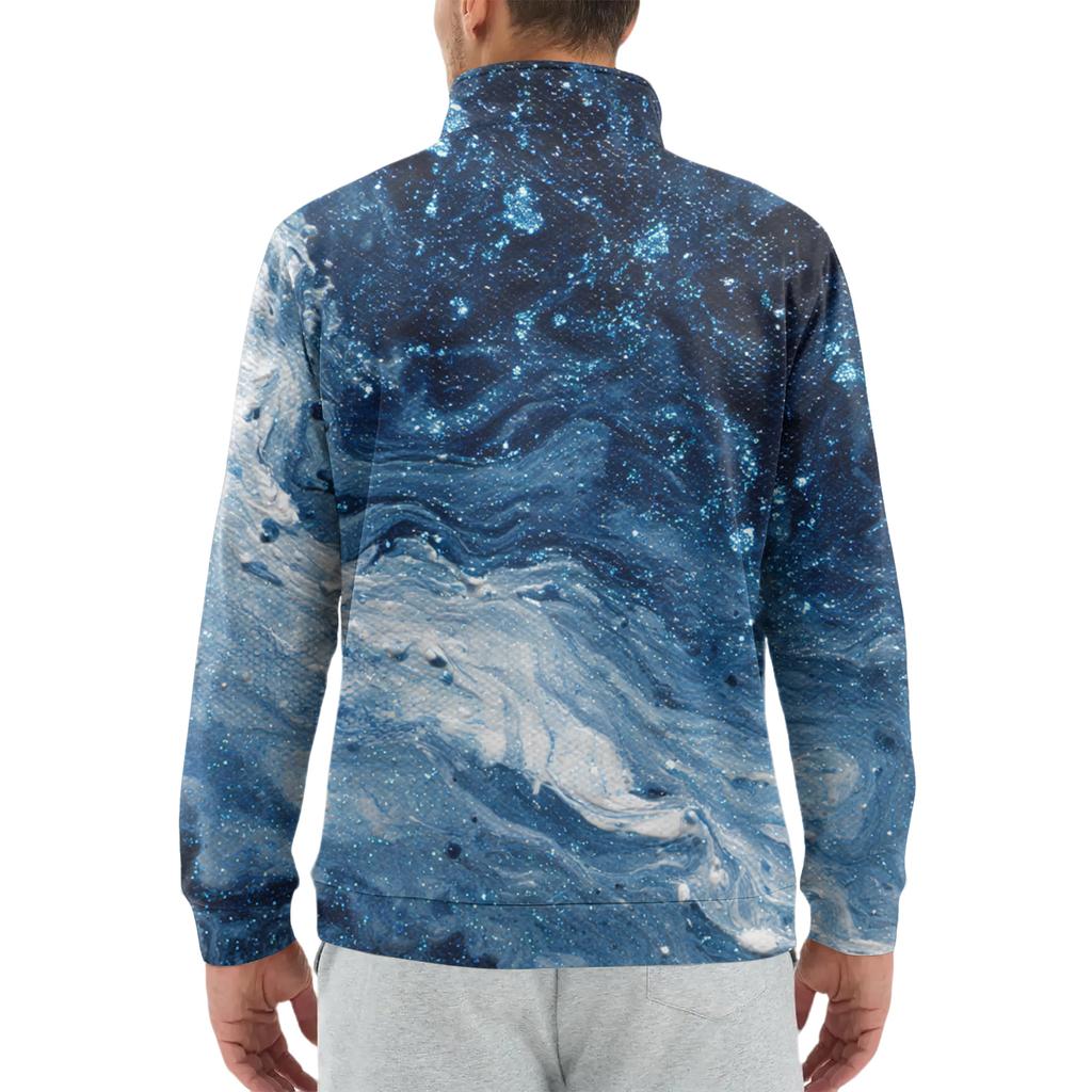 Men's Loose Casual 1/4 Zip Sweatshirt Fashion Printed Long Sleeve Top With Pockets