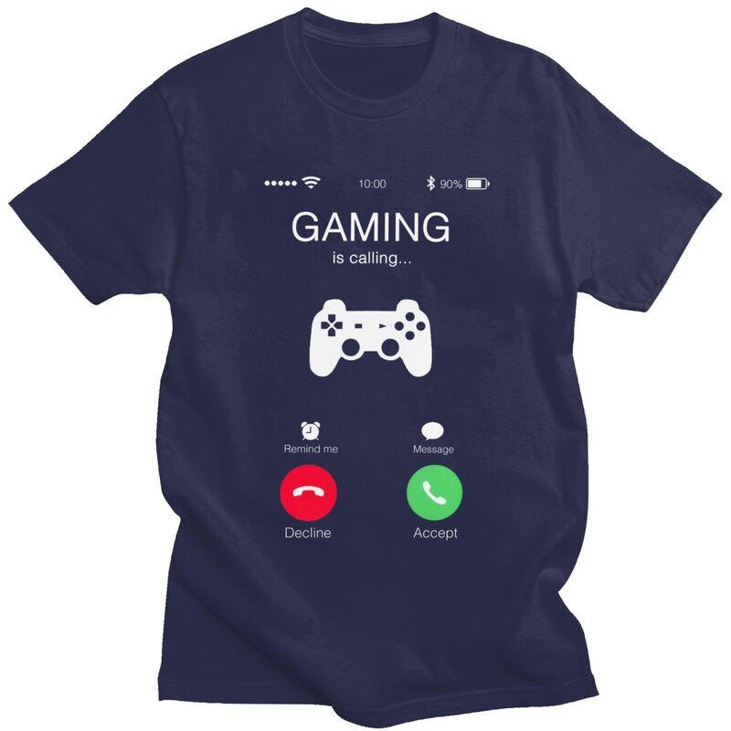 Gaming Is Calling T Shirt Unisex Short Sleeves Pure Cotton Tshirt Leisure Game Lover Tee Tops Fashion Tshirt For Husband Boyfriend