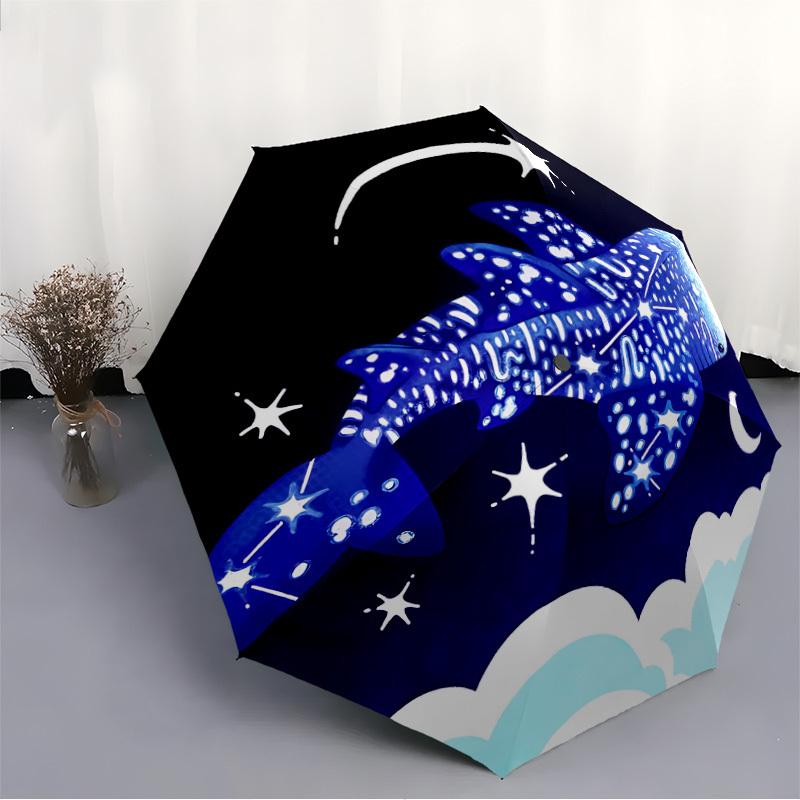1pc Whale Shark Sky Automatic Open/Close Umbrella 8-Rib Strong Frame, Portable Travel Umbrella for Women & Men, 072