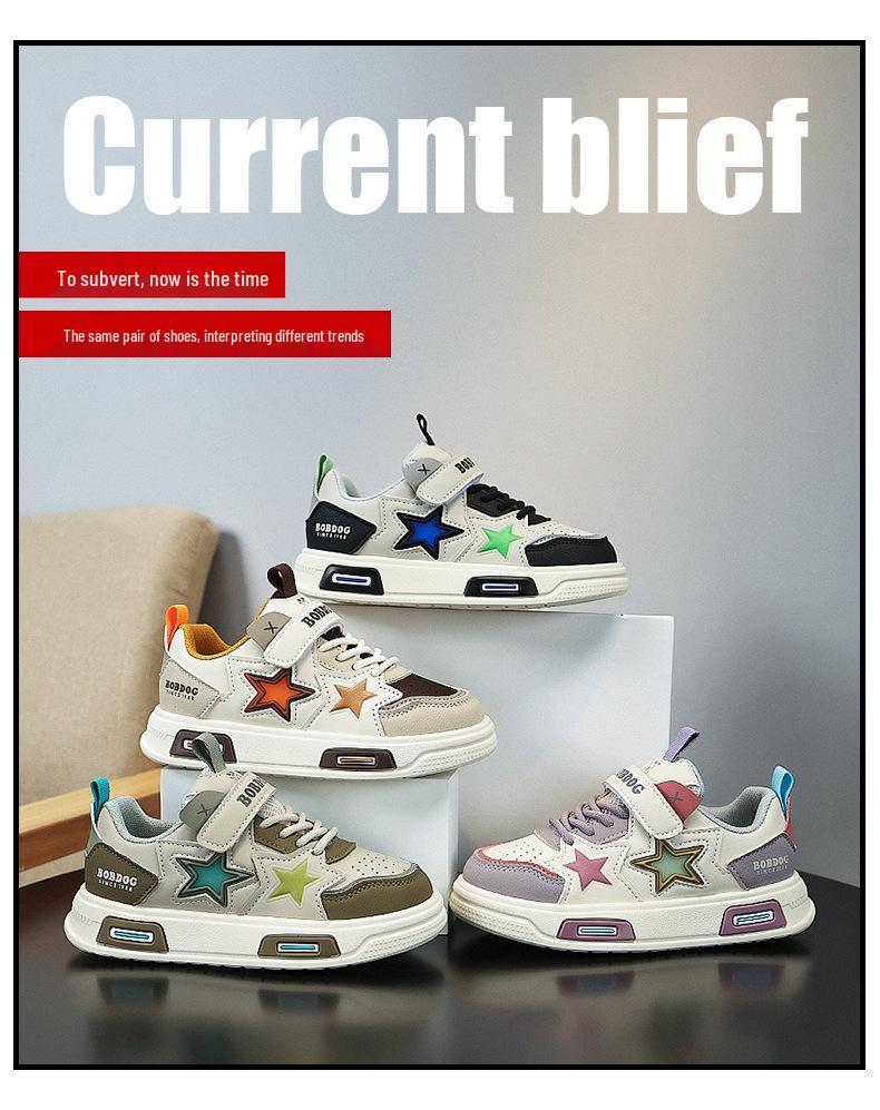 Bobodou Boys' 2025 Autumn Waterproof Leather Sneakers