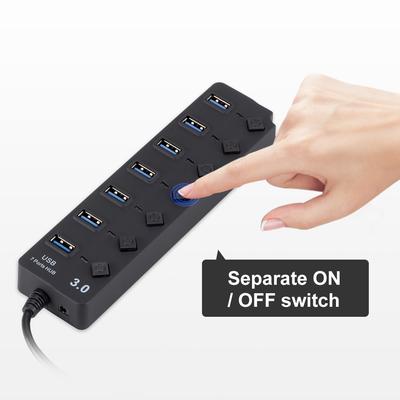 USB 3.0 HUB Splitter 7 portar med på/av-brytare Höghastighets 5 Gbps Micro