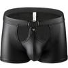 Mens Sexy Hollow Faux Leather Boxer Shorts Erotic Rave Costume Sleeveless Hooded Nightclub Outfit