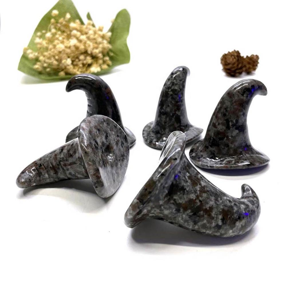 Natural Crystal Hand Carved Yooperlite Halloween Witch Hat Flame's Healing Stones Meditation Crystal Wizard Hat