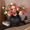 Yousheng Artificial Flowers 3-Headed French Rose Realistic False Flowers Indoor Outdoor Decoration Wedding Garden Event Photography