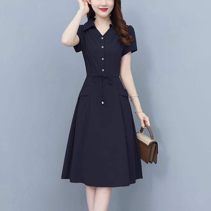 

2026 Summer High-End Waist-Slimming Petite Plus Size Dress for Middle-Aged Women M (90-105 Jin) темно-синього кольору