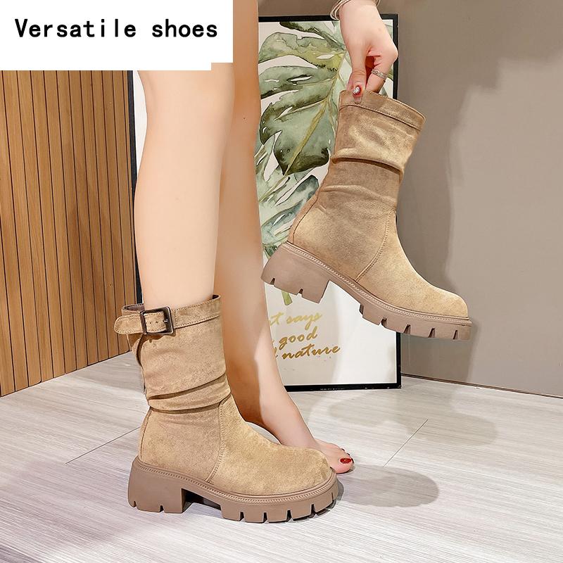 Women Platform High Heels Ankle Boots Suede Chelsea Shoes Brand Designer  Trend New Chunky Retro Snow Goth Pumps Botas Mujer