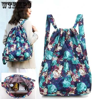 Mochilas Casuais de Praia em Nylon com Cordão Estampadas Bolsas Esportivas Outdoor para Todas as Estações para Mulheres Bolsas de Mãe Mochilas de Viagem Leves de Grande Capacidade