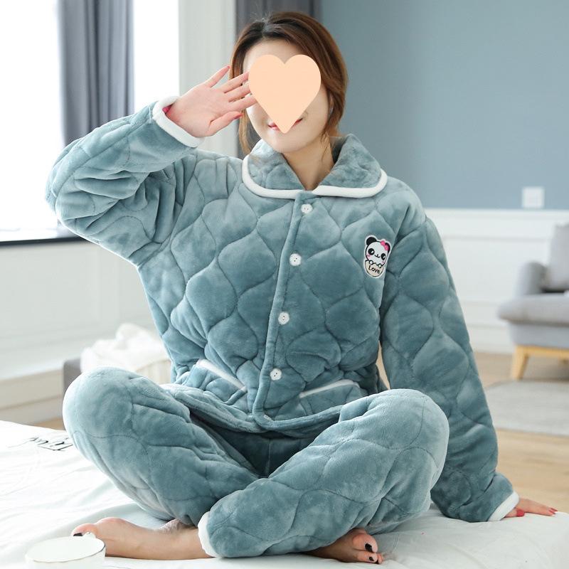 Dámské pyžamo třívrstvé zesílené a roztomilé zimní lze nosit velká velikost teplé polstrované domácí oblečení