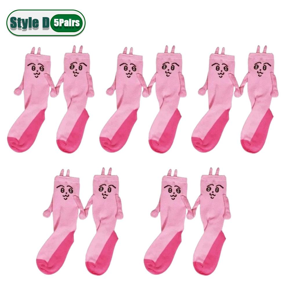 1-20Pairs Pink Bunny Magnetic Hand Holding Socks Funny Halloween Party Socks Winter Socks Pregnant Women Birthday Christmas Gift