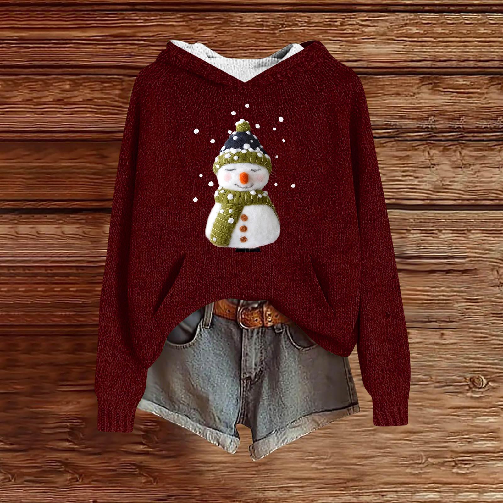 

Женские толстовки Вязаный свитер Милая рубашка Осенний пуловер Толстовка с капюшоном M винный