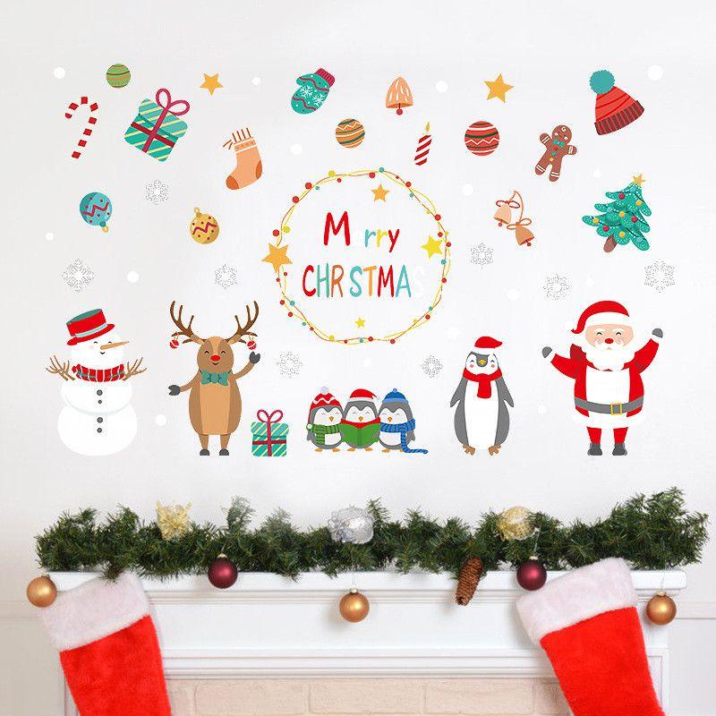 Christmas Merry Window Stickers Xmas New Year Decor Decals Santa Reindeer Claus