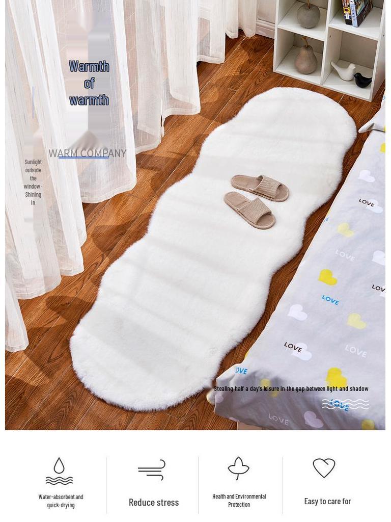 Irregular Long Pile Plush Sofa Cushion Rug - Faux Rabbit Fur for Living Room, Coffee Table, Bedroom, or Bedside.