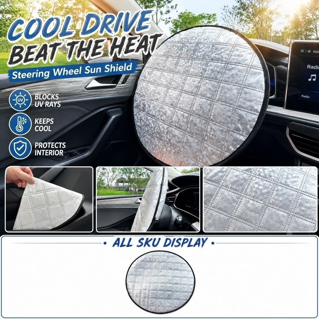 Auto-Lenkrad-Sonnenschutzabdeckung mit Beschichtung Hitzeschutz Innenraumschutz für den Sommer - Kariert A Mittlere Dicke