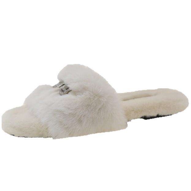 Mao Mao slippers fashionable versatile rhinestone letter non-slip girls flat bottom one-word slippers in autumn and winter 2025