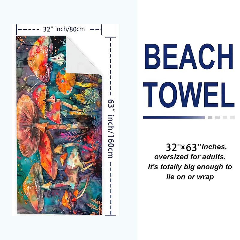 Mushroom Print Beach Towel, Large Soft Quick Dry Towel for Beach Camping Swimming