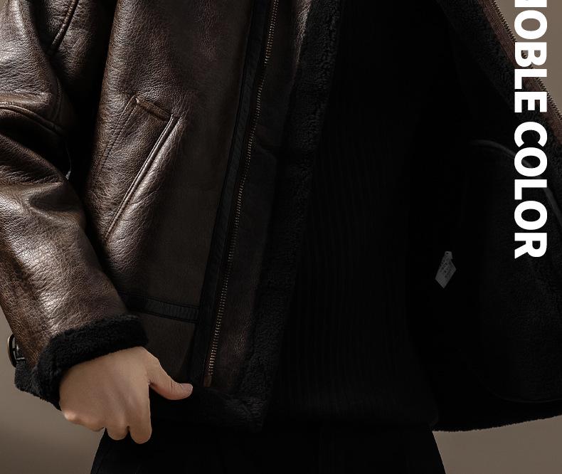 Men's Winter Retro Leather & Fur Lapel Jacket - Heavyweight Plus Velvet Warm PU Outerwear