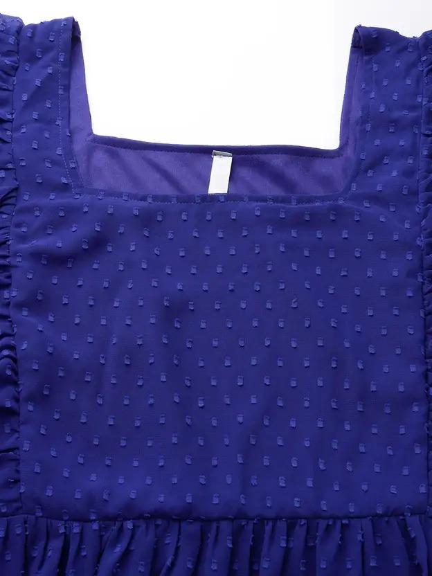 Women Fit and Flare Dark Blue Midi/Calf Length Dress