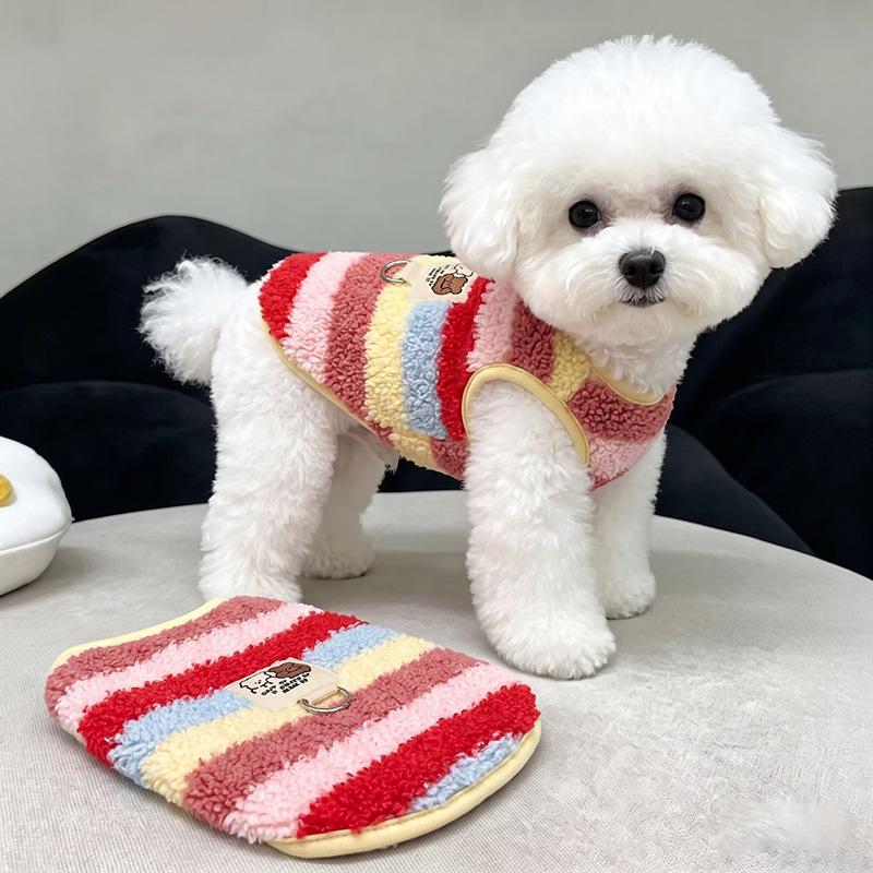 Dog Fleece Clothes Autumn and Winter Rainbow Candy Striped Than Bear Cat Teddy Small Dog Warm Pet Vest