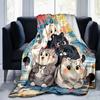 1pc Four Cute Lucky Cats Cartoon Blanket  Seasonal Home Decor Gift for Fans, Soft for Couch, Living Room, Travel, Camping