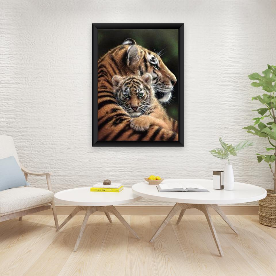 DIY Tiger 5D Diamond Maling Korssting Hel Rund Bor Harpiks Mosaikk Dyr Diamantbroderi Korsstingsett Hjemdekor