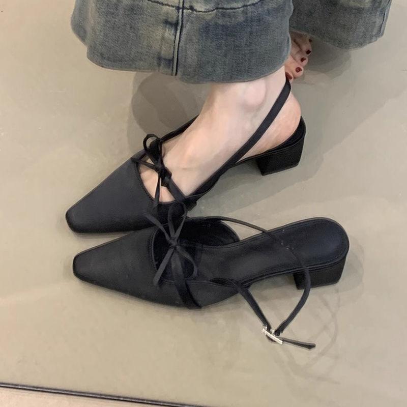 

Мягкая кожаная версия! Темпераментные атласные туфли-бантики, женские босоножки с острым носком и толстым каблуком, ремешок на одно слово, туфли на высоком каблуке, пустые одинарные туфли 40 чёрный