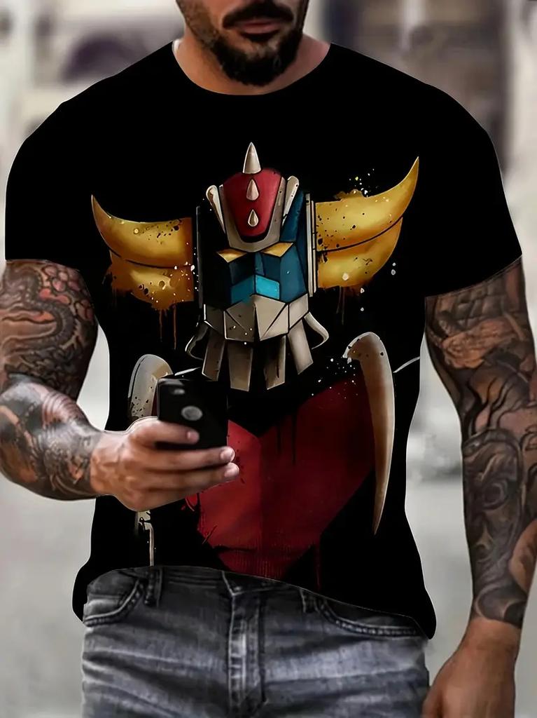 Classic Anime Mazinger Z Robot 3D Printed T-shirt Summer Men's Cartoon Short Sleeved Shirt Harajuku Street Casual Round Neck Pullover