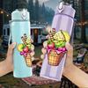 1PC Colorful Ice Cream Fruit Print 750ml Color Plastic Sports Water Bottle Leakproof Flip Straw Lid Suitable for Sports Office Home Use