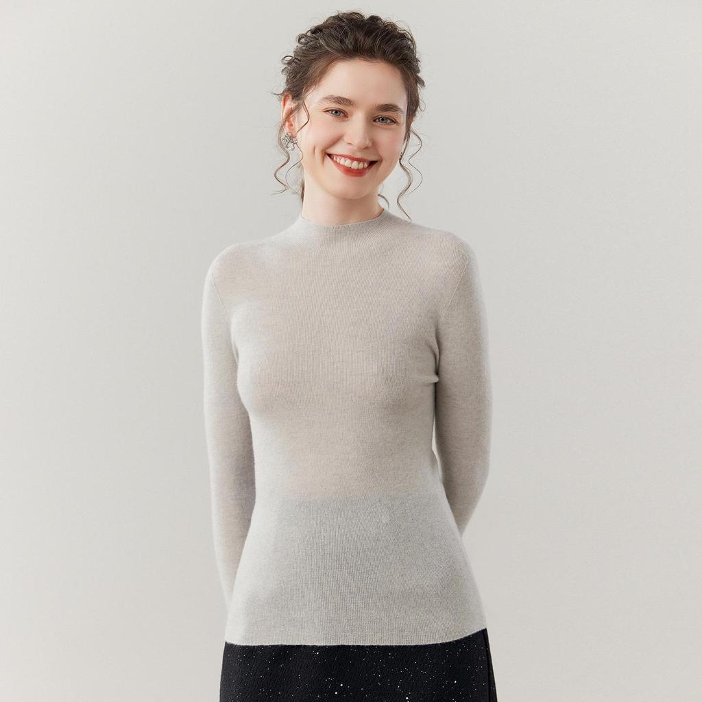 Velvet Seamless Slim-Fit Cashmere Sweater, Thin Knit, Half-High Neck, Skin-Friendly, Autumn/Winter Base Layer.