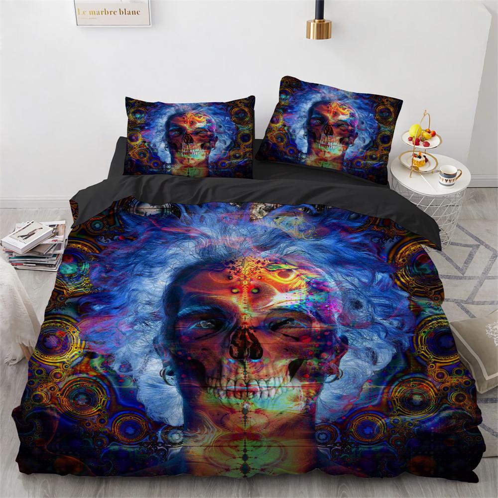 Ložní souprava s lebkami 3D potisk Vzor teroristických lebek Úsměv ducha King Queen Size Pro halloweenskou dekoraci Děti Dospívající Muži Povlak na přikrývku
