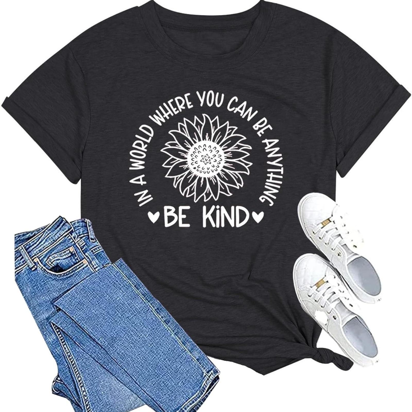 

Be Kind Shirt Women in A World Where You Can Be Anything Be Kind T-Shirt Funny Inspirational Teacher Tees Tops XXXXXL різнокольоровий