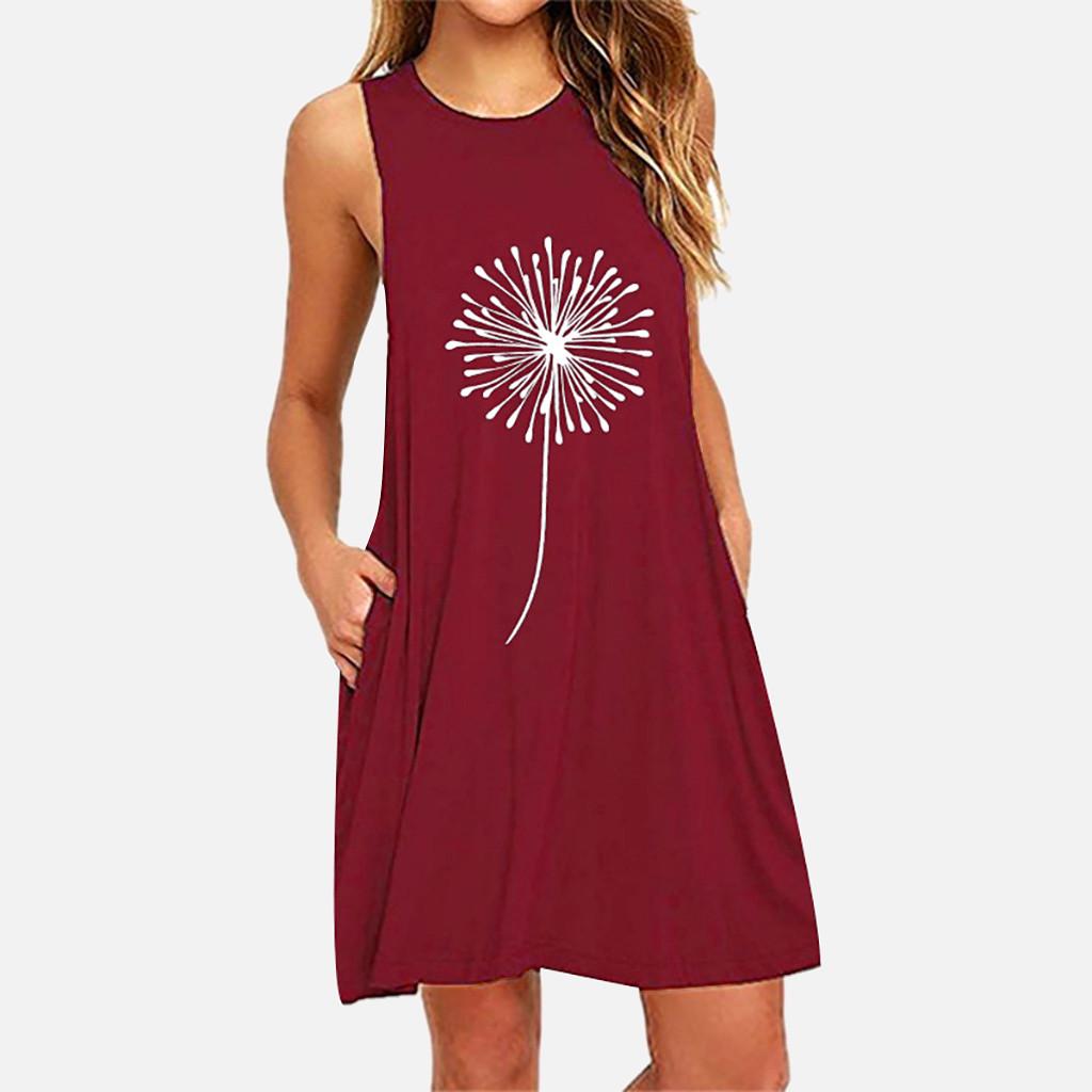 Women's Casual Sleeveless Print A-Line Dress with Pockets Summer Loose Fit Tank Dress for Beach, Party, or Daily Wear