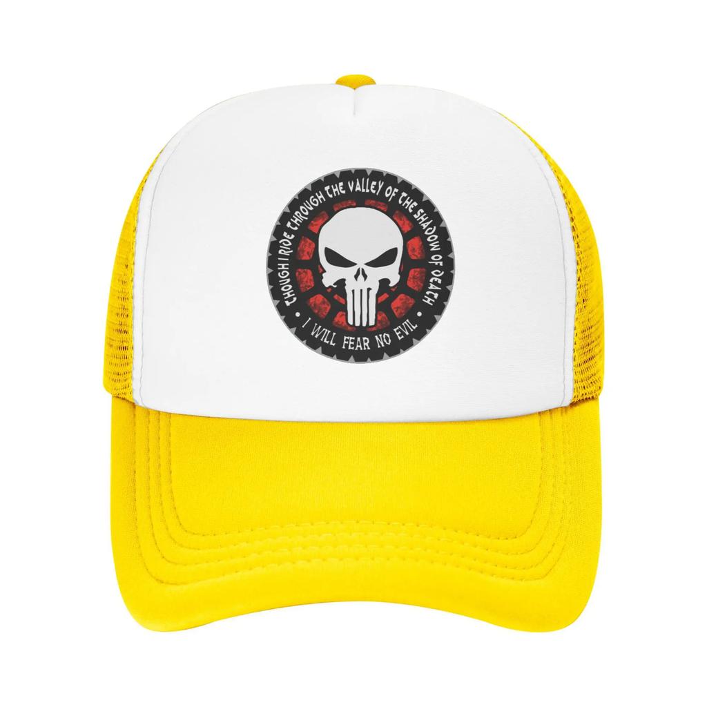 Through The Valley Of The Shadow Of Death Punisher Skeleton Travel Mesh Baseball Caps Men Beach Coquette Hat Hip Hop Trucker Cap