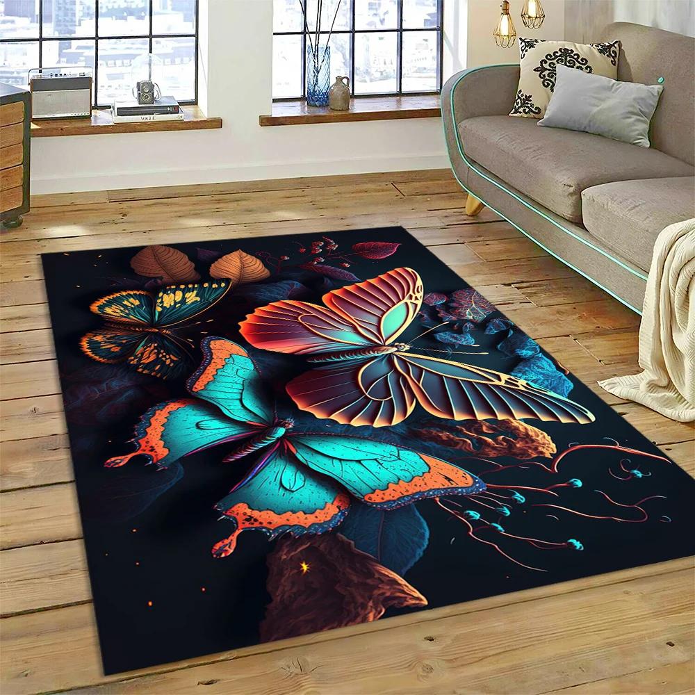 HD Fantasy Butterfly Flower Cartoon Carpet Rug for Home Living Room Bedroom Sofa Doormat Decor,Kids Area Rug Non-slip Floor Mat